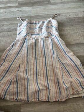 GAP Cream Striped Spaghetti Strap Dress with Blue & Pink Accents